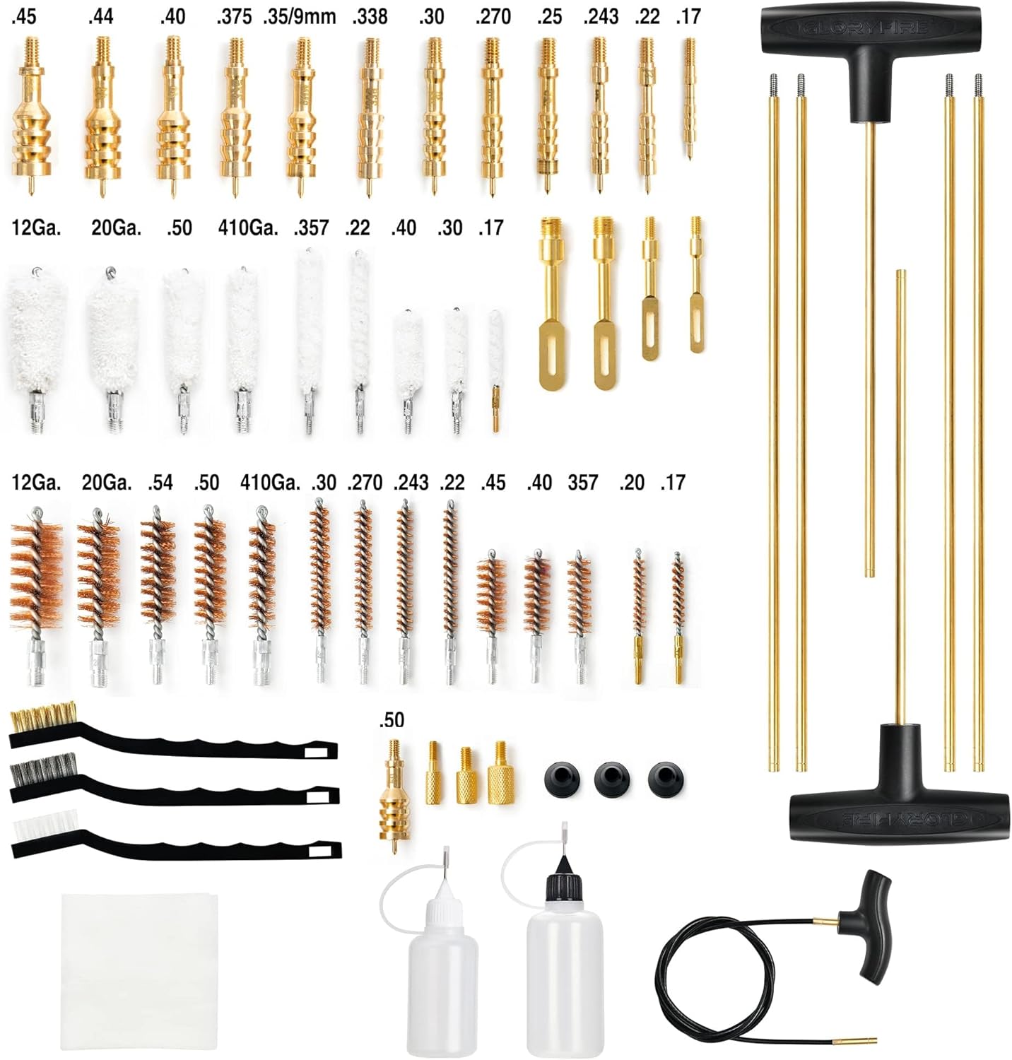 GLORYFIRE Gun Cleaning Kit Universal for Guns, Gun Brushes for Pistol, Handgun, Shotgun, Elite Brass Rods and Wire Rope, Hunting Gear Gun Accessories for Men