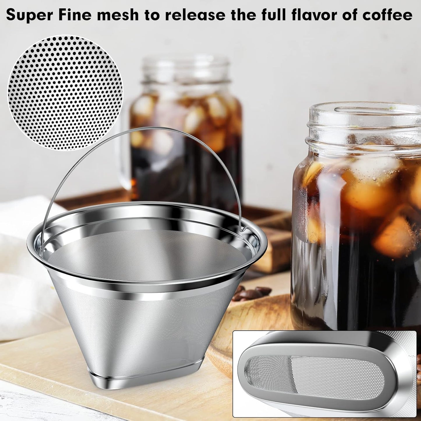 Stainless Steel Reusable Coffee Filter Compatible with Ninja Coffee Maker, 4 Cone Coffee Filters Coffee Basket, Permanent Coffee filters fit for Ninja CFP201 CFP300