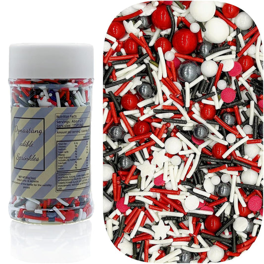 Dynastang Red & White & Black Sprinkles Mixed Style Edible Cake Decorations Cupcake Toppers Cookie Perfect for Cakes, Cupcakes, Desserts Toppings 3OZ