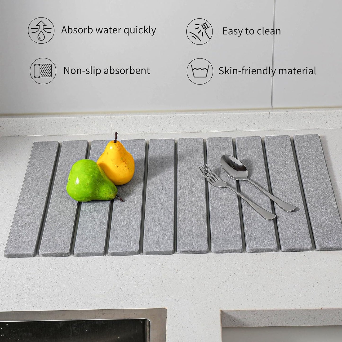 Large Stone Dish Drying Mat for Kitchen Counter, , Marbled Water Absorbing Diatomaceous Earth Drying Pad for Countertop Bottles Utensils Cups 24"x16"