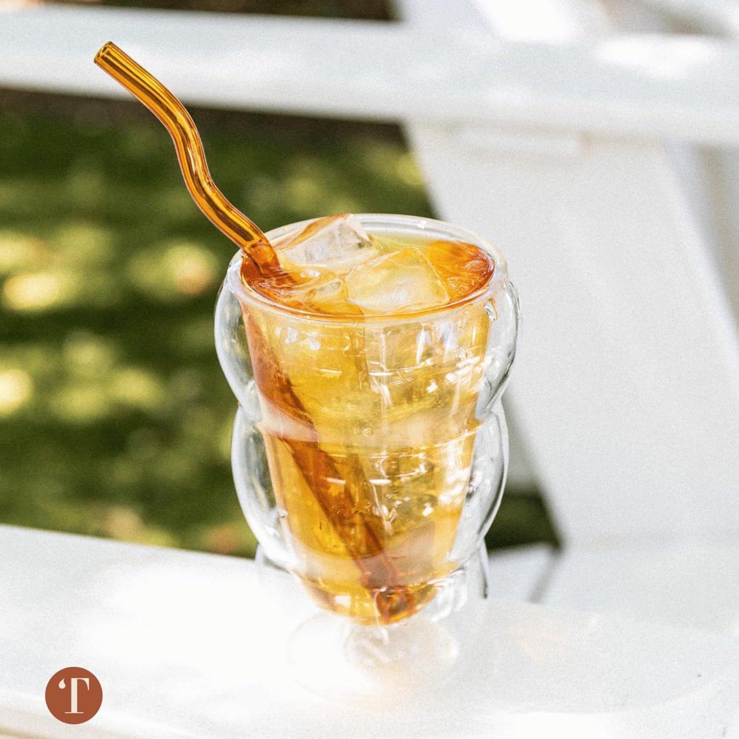 Glass Cloud cups 12 oz Double Wall Insulated Glass Cups - heat-resistant borosilicate glass -perfect for iced teas, lattes, and all your favorite sips (Amber)