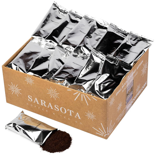 Sarasota Coffee Ground Packets | Gourmet Flavored Medium Roast Bulk Coffee Packs | Snickerdoodle | Low Acid Mold Free Singles Individual Pouches for 12 Cup Coffee Maker | 2 Ounce Bags, 36 Count