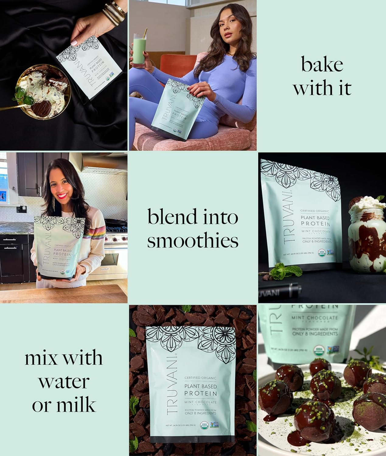 Truvani Vegan Pea Protein Powder | Mint Chocolate | 20g Organic Plant Based Protein | 1 Serving | Keto | Gluten & Dairy Free | Low Carb | No Added Sugar