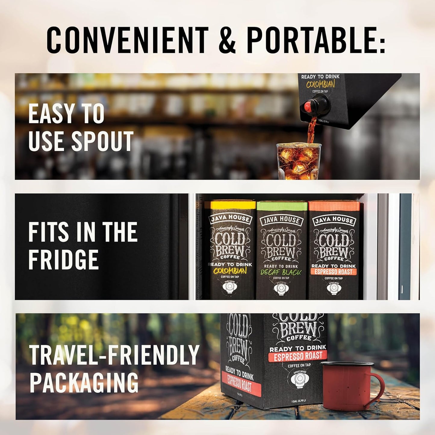 Java House Cold Brew Coffee on Tap (Pack of 2) – Premium 100% Arabica Dark Roast – Smooth Espresso Flavor with Dark Chocolate Notes – 1 Gallon Box (16 Servings) – Ready to Drink, No Brewing Required, Fridge-Friendly