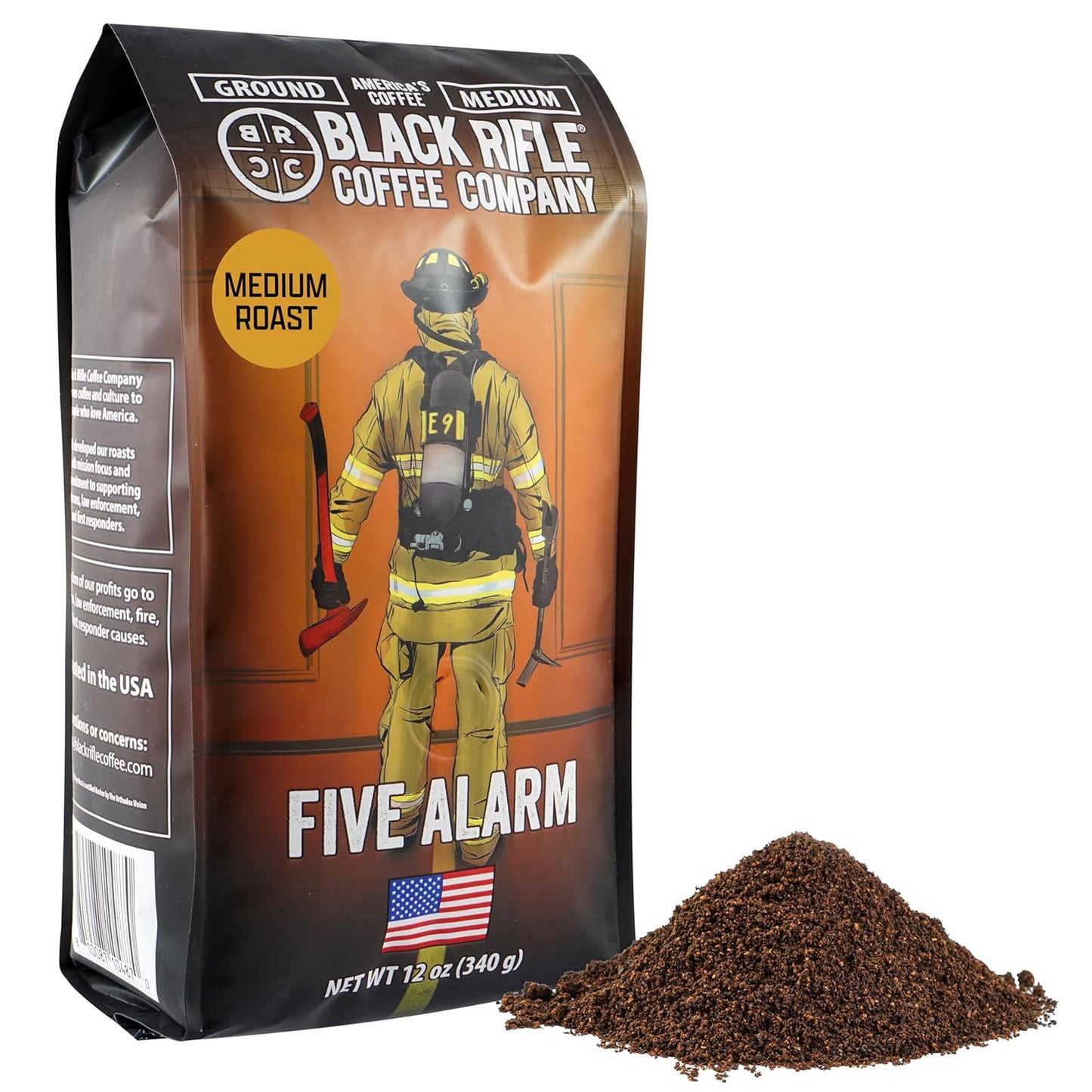 Black Rifle Coffee Company Ground Coffee Medium Roast - Roasted Blend Made from Pure Arabica Beans - Colombian & Brazilian Beans - Veteran Founded & American Made (Five Alarm, 12oz Bag)