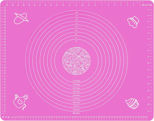 Silicone Baking Mat for Rolling Pastry Dough with Measurements, 25.6 x 17.7 BPA Free Non stick and Non Slip Pink Table Sheet Baking Supplies for Bake Pizza Cake
