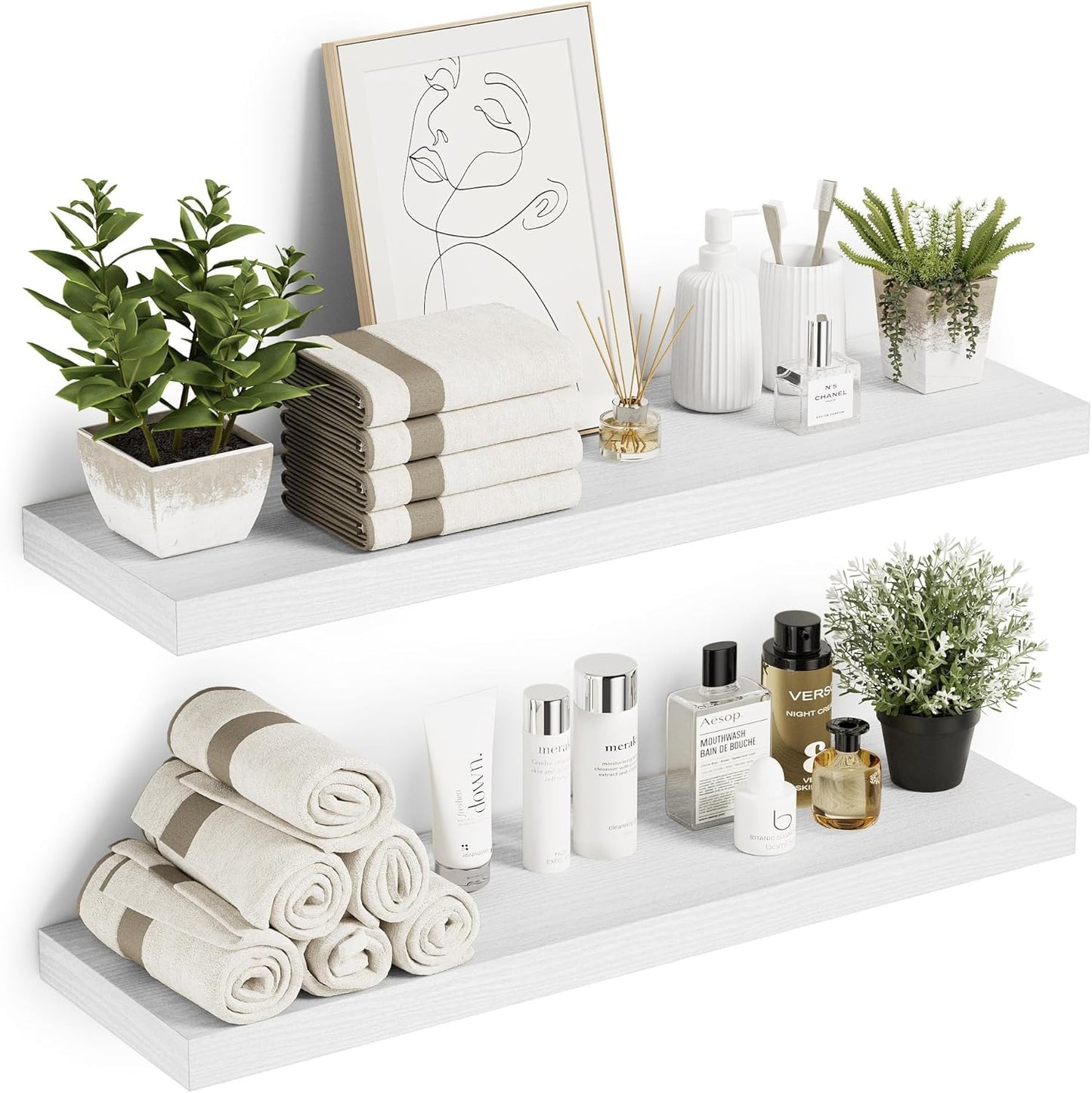 Vivelove 10 inches Deep Floating Shelves 36 inch Long, Wall Shelves Heavy Duty 70 lbs for Bedroom, Bathroom, Living Room, Kitchen, Office, Modern Shelf Home Decor with Invisible Bracket, White