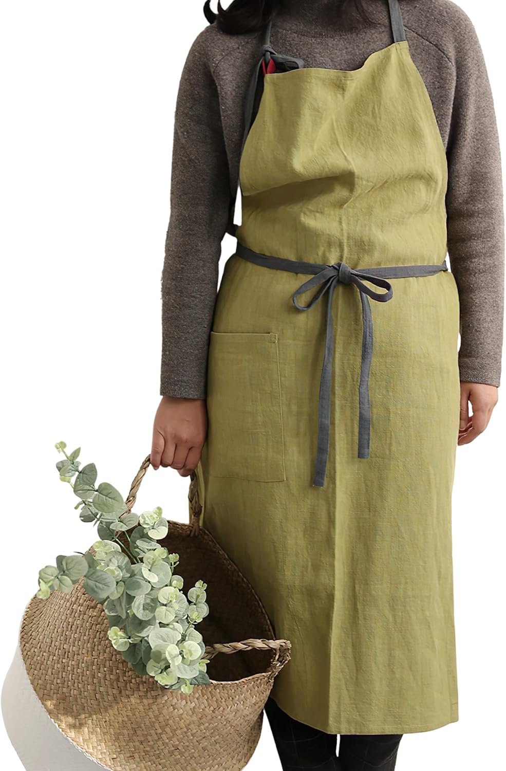 HANEE Kitchen Apron for Women & Men (9 Colors) Linen Cooking Aprons with pocket