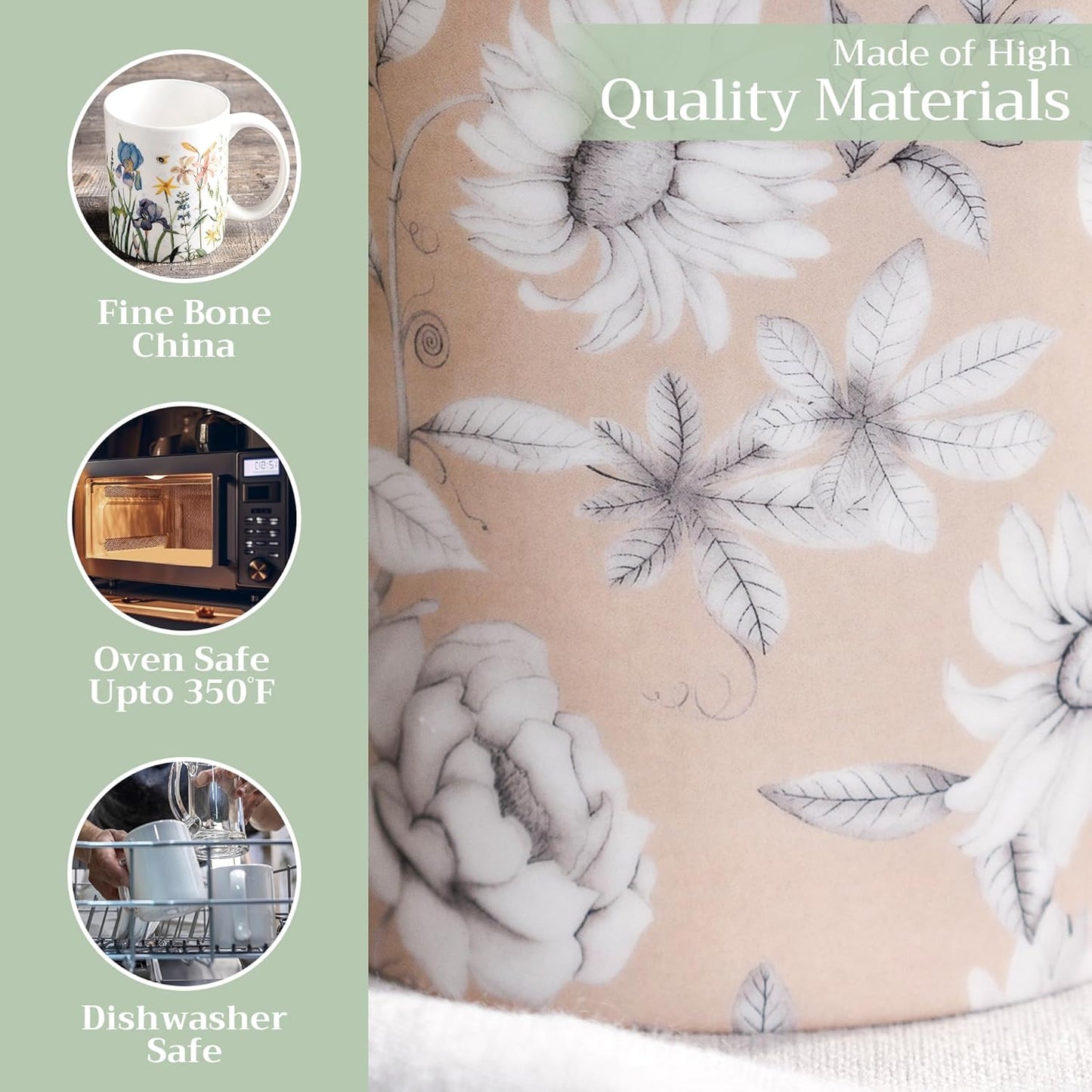 Maison d' Hermine Coffee Mug with Handles Fine Bone China Mugs Pack of One Tea Cups for Hot Beverages Cappuccino Latte Home Restaurant Office Perfect for Gift (Pretty Autumn - Mono Autumn, 15 Ounce)