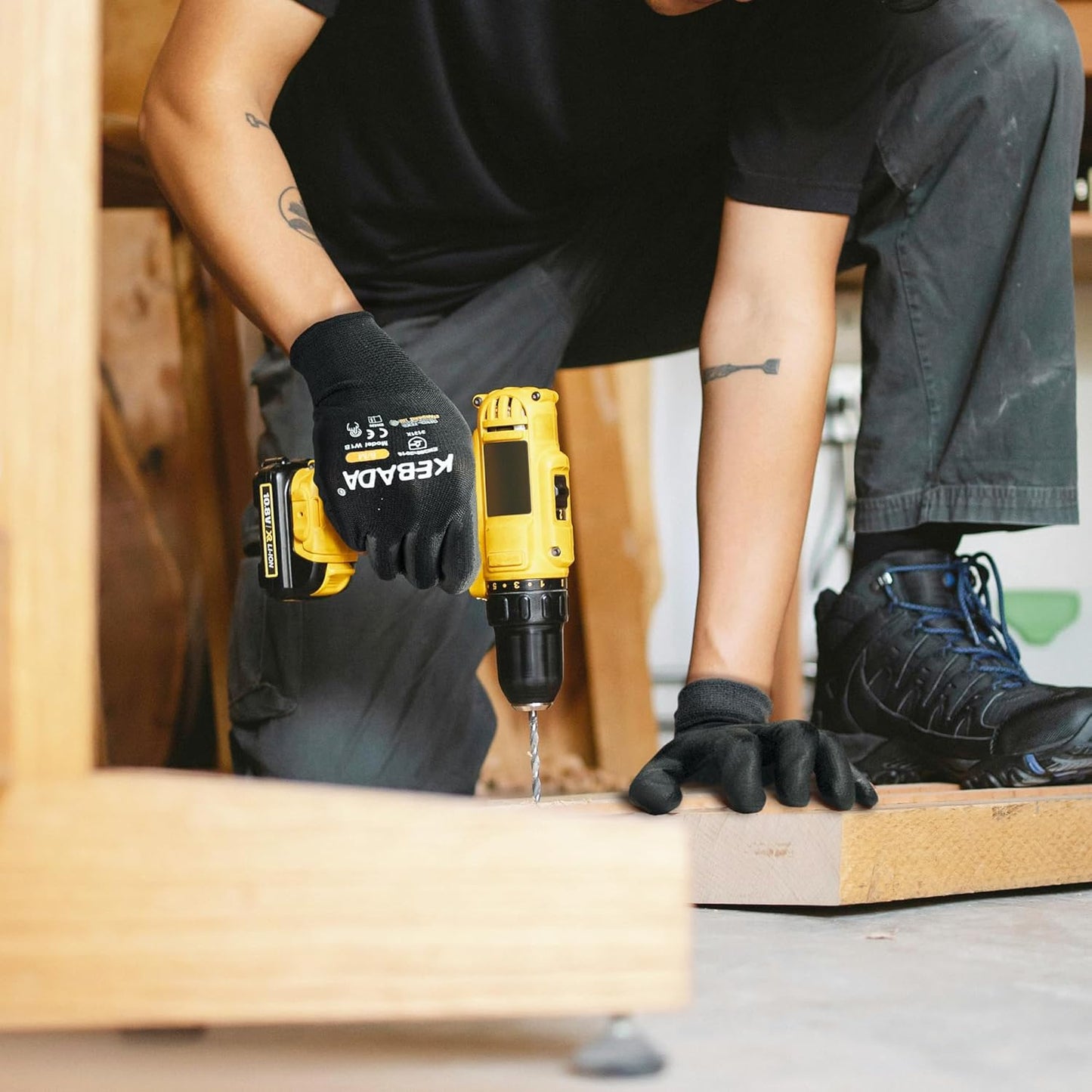 Kebada W1 Safety Work Gloves, PU Coated Touch Screen Work Gloves with Grip, Bulk Pack Working Gloves for Warehouse, Construction, Gardening and Mechanic Use, Black, 50 Pairs, Small