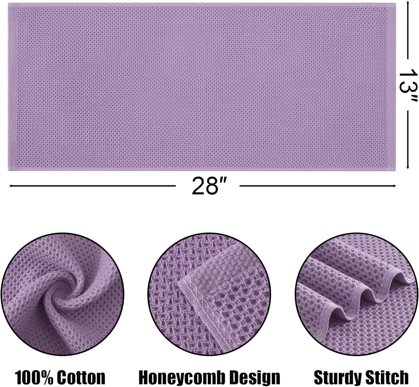 Kitinjoy 100% Cotton Waffle Weave Kitchen Towels, 4-Pack Super Soft and Absorbent Dish Towels for Drying Dishes, Kitchen Hand Towels, 13 in x 28 in, Lavender