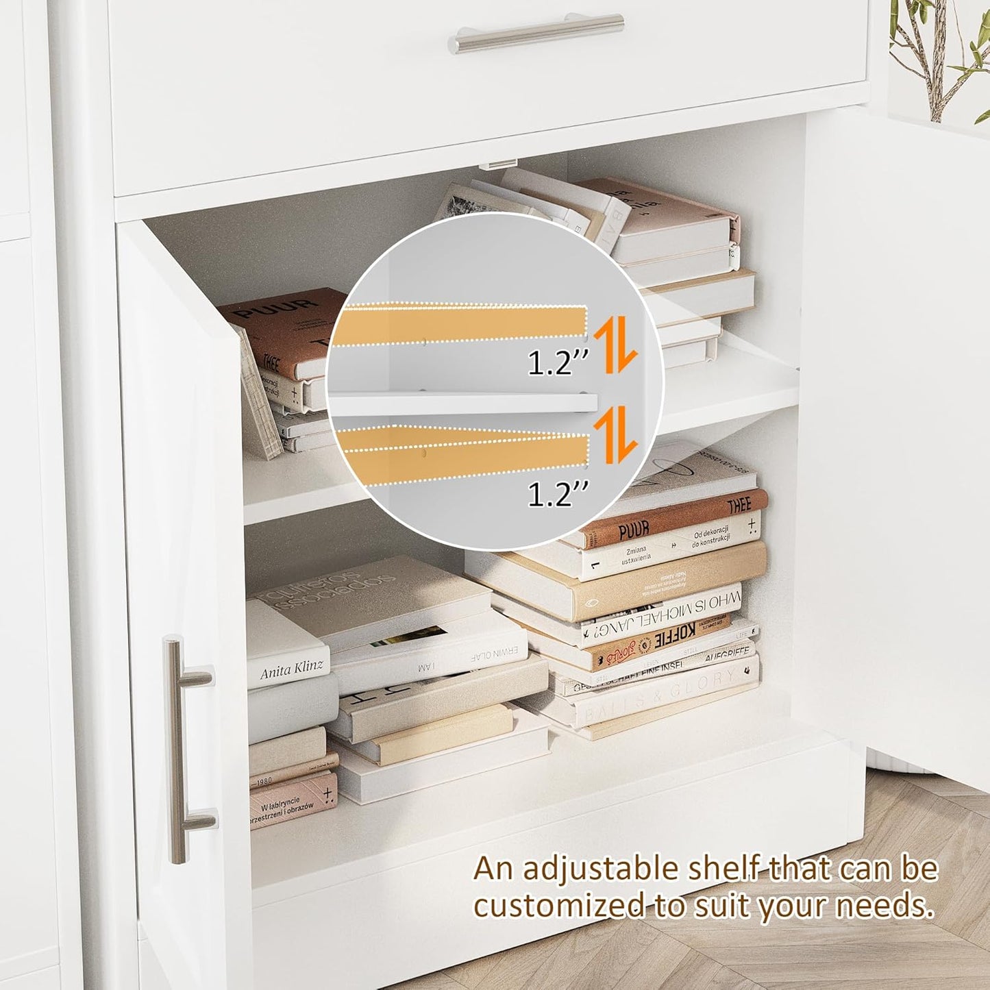 Vongrasig Sideboard Buffet with Storage, Modern Kitchen Storage Cabinet with 1 Drawer and 2 Doors, Wood Coffee Bar Buffet Table for Kitchen, Dining Room, White