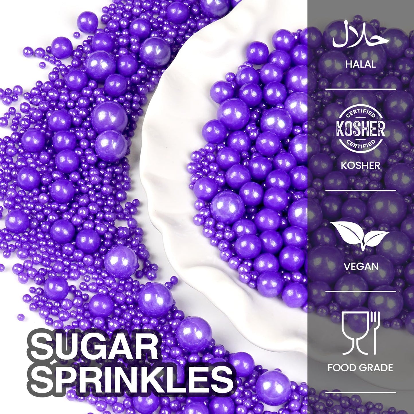 Purple Pearl Sprinkles for Cake Decorating, Edible Pearl Candy, 150g/5.29oz Mix Size, Baking Cake Decoration, Cupcake, Cookie, Holiday, Valentine's Day, Wedding Party, Christmas Supplies