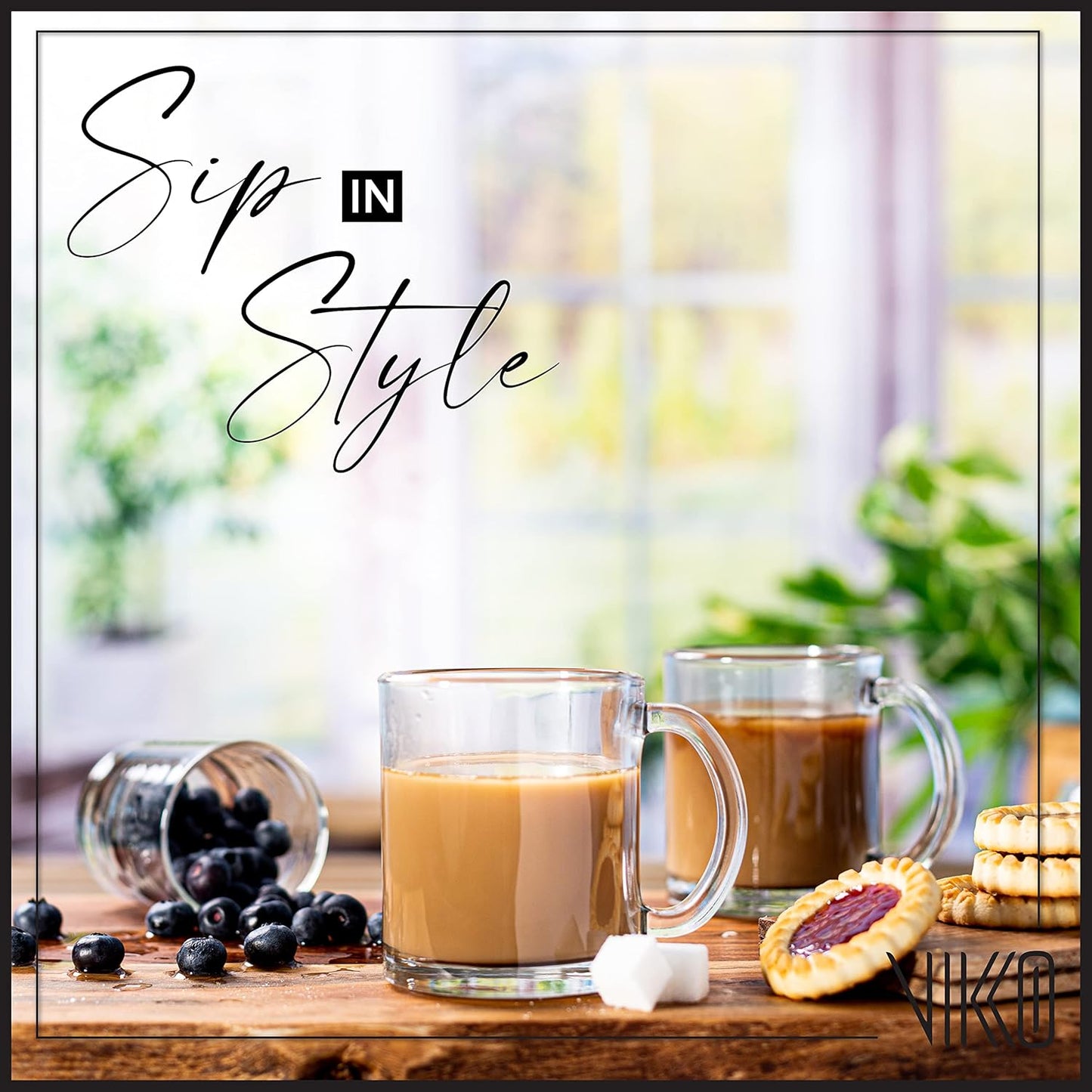 Vikko 10.75 Ounce Clear Glass Coffee Mugs - Set of 12, Microwave and Dishwasher Safe