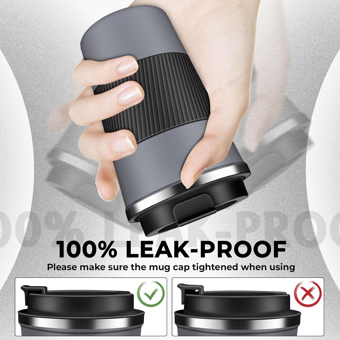 Insulated Coffee Tumbler 12 oz, Stainless Steel Coffee Mug with Lids, Travel Coffee Mug Leak Proof, Double Wall Vacuum Insulated Reusable Coffee Cup, Keep Drinks Hot and Cold (Gray, 12 Ounces)