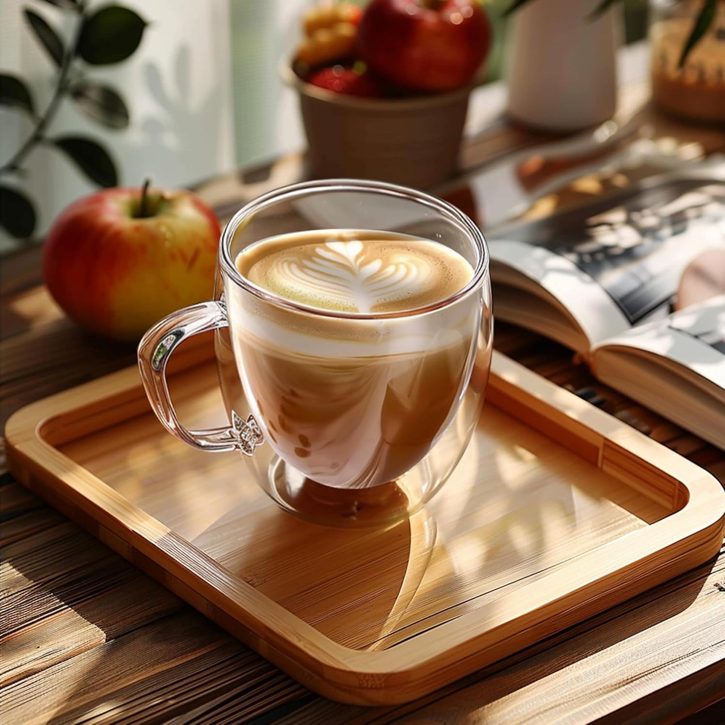 Set of 2 Double Walled Glass Coffee Mugs 6 Ounces Insulated Layer Coffee Cups with Handle Borosilicate Glass Espresso Cup for Hot Beverage,Cappuccino,Tea,Latte,Wine,Microwave Safe