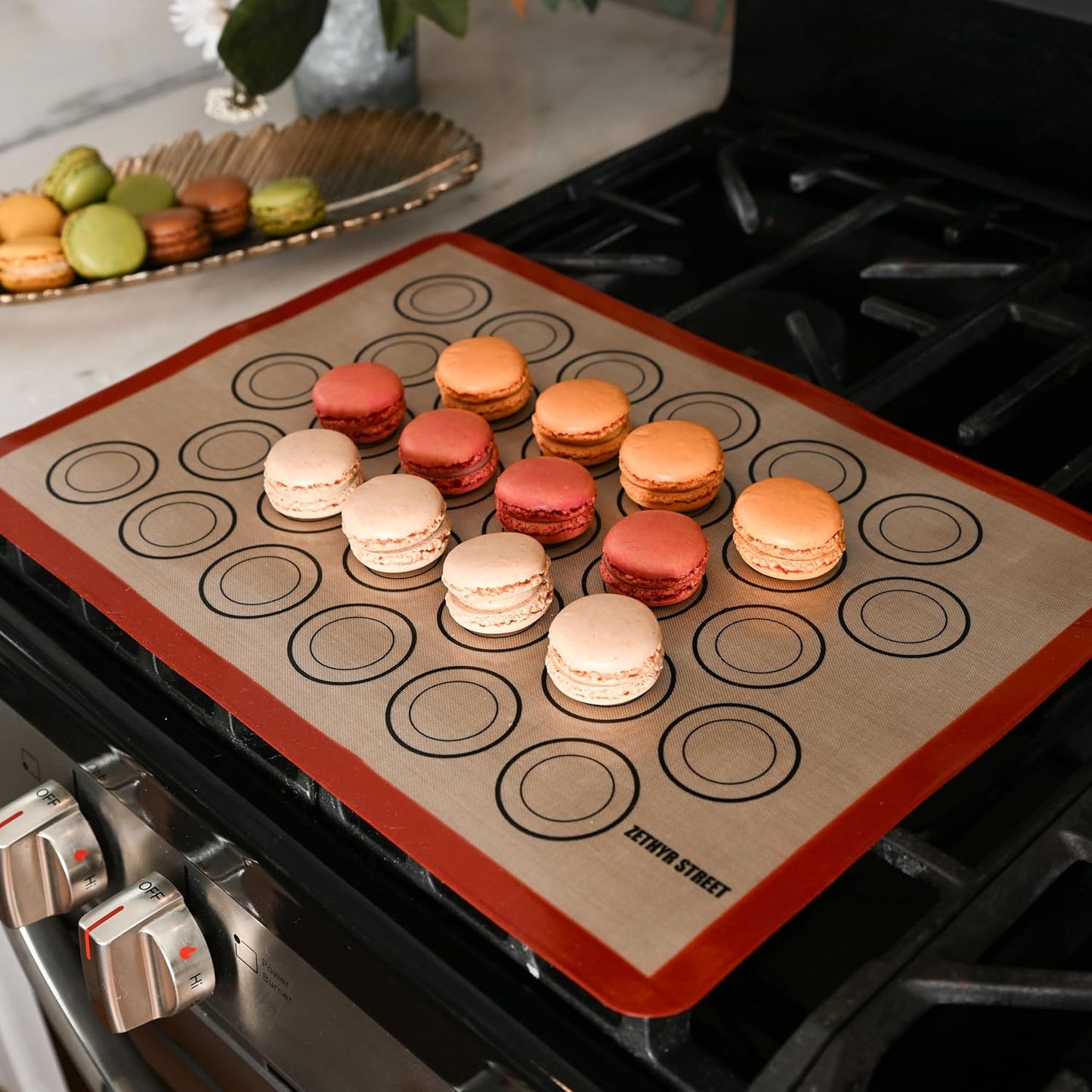 Macaron Silicone Baking Mats - Set of 2 - Full Size - 16.5 x 24, Non-Stick Macaron Mat for Perfect Baking - Dishwasher & Oven Safe, Ideal for Macarons, Cookies, Bread, Red Border