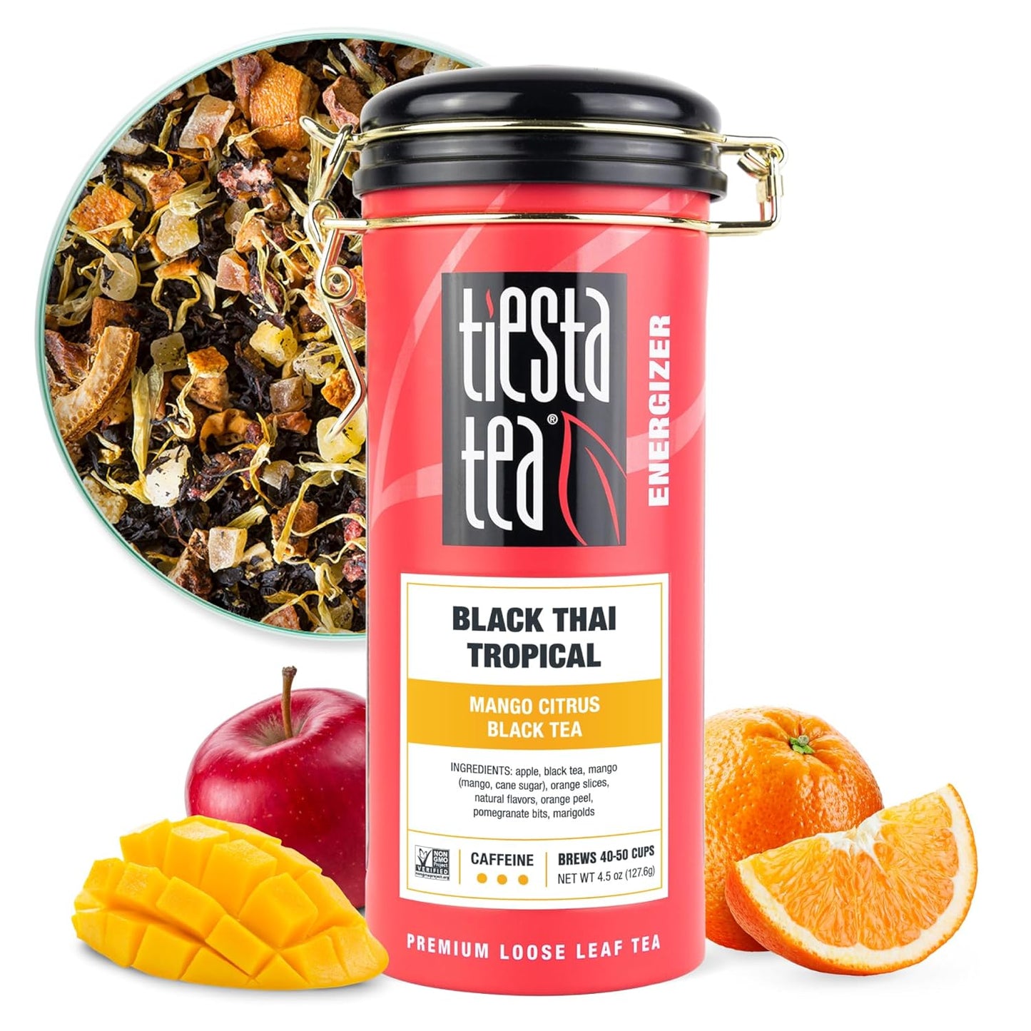 Tiesta Tea - Black Thai Tropical, Loose Leaf, Mango Citrus Black Tea, Premium Blend, High Caffeinated, Make Hot or Iced & Brews up to 50 Cups, 4.5oz Refillable Tin