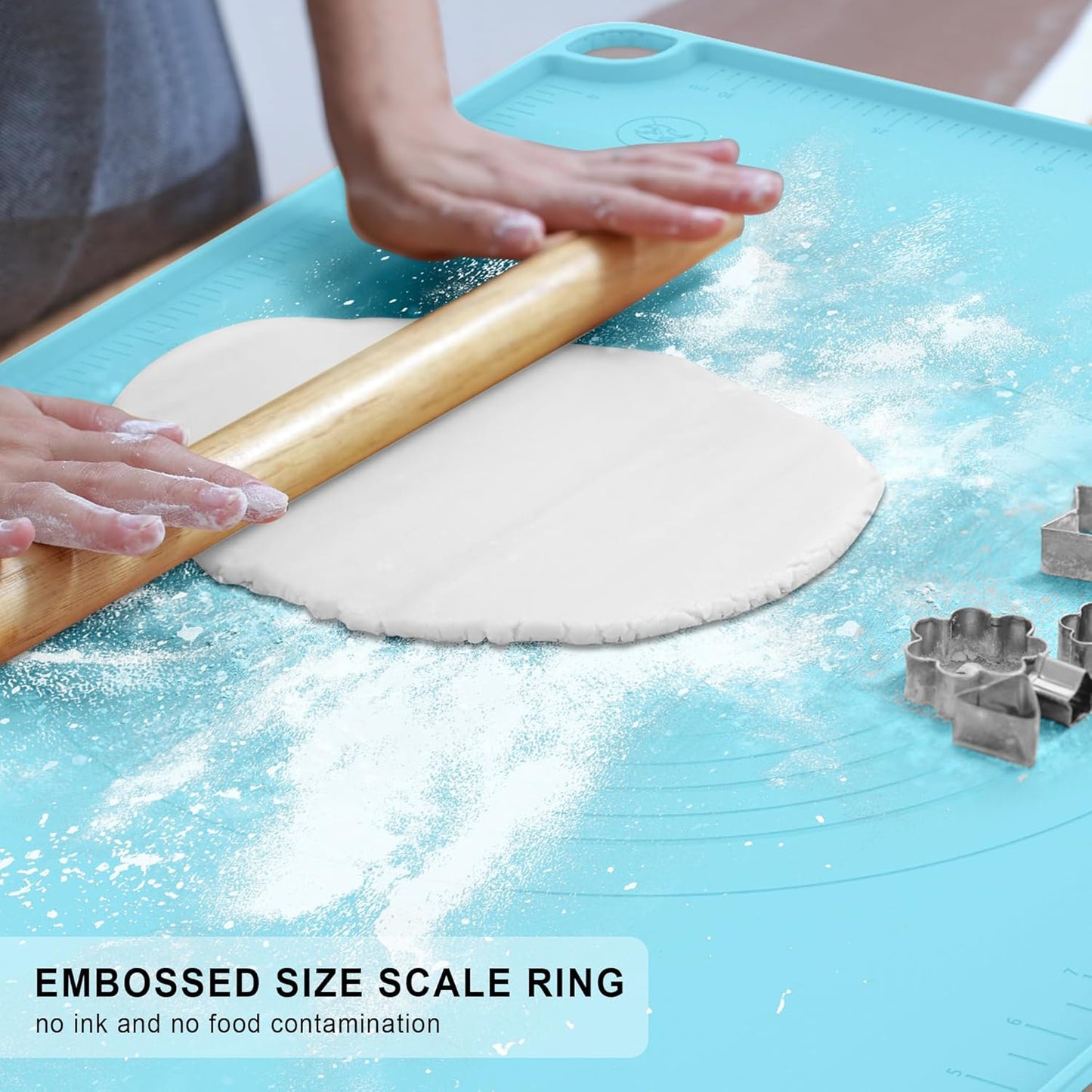 Silicone Baking Mat, Pastry Mat for Rolling Dough, Dough Rolling Pad 24''x16'', Silicone Pastry Mat with Measurements for Pizza, Pie, Macaron, Bread (Beige, XL)