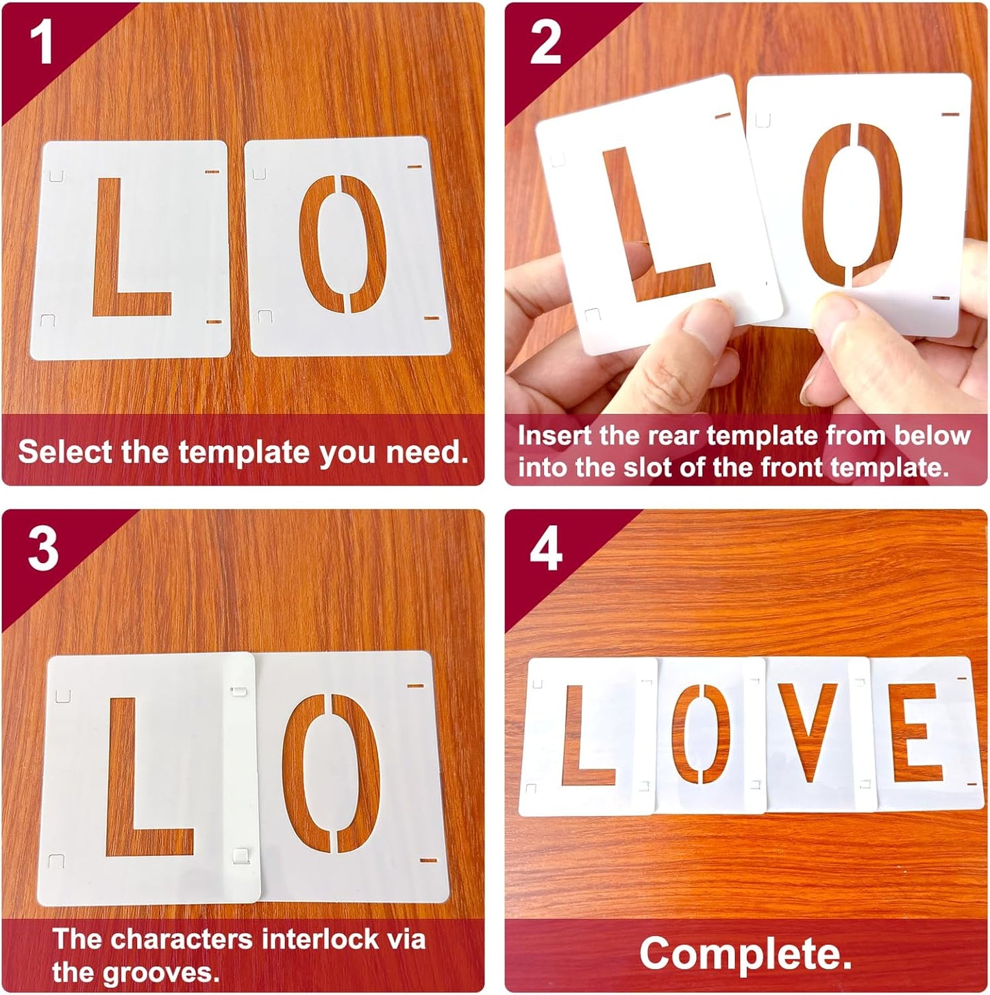 2 Pack - 4 Inch Letter Stencils Set, 72 Reusable Stencils for Painting On Wood, Metal, Walls, Fabric, Rocks with Interlocking, Perfect for Banners, Sign Making & DIY Art (4 inch)