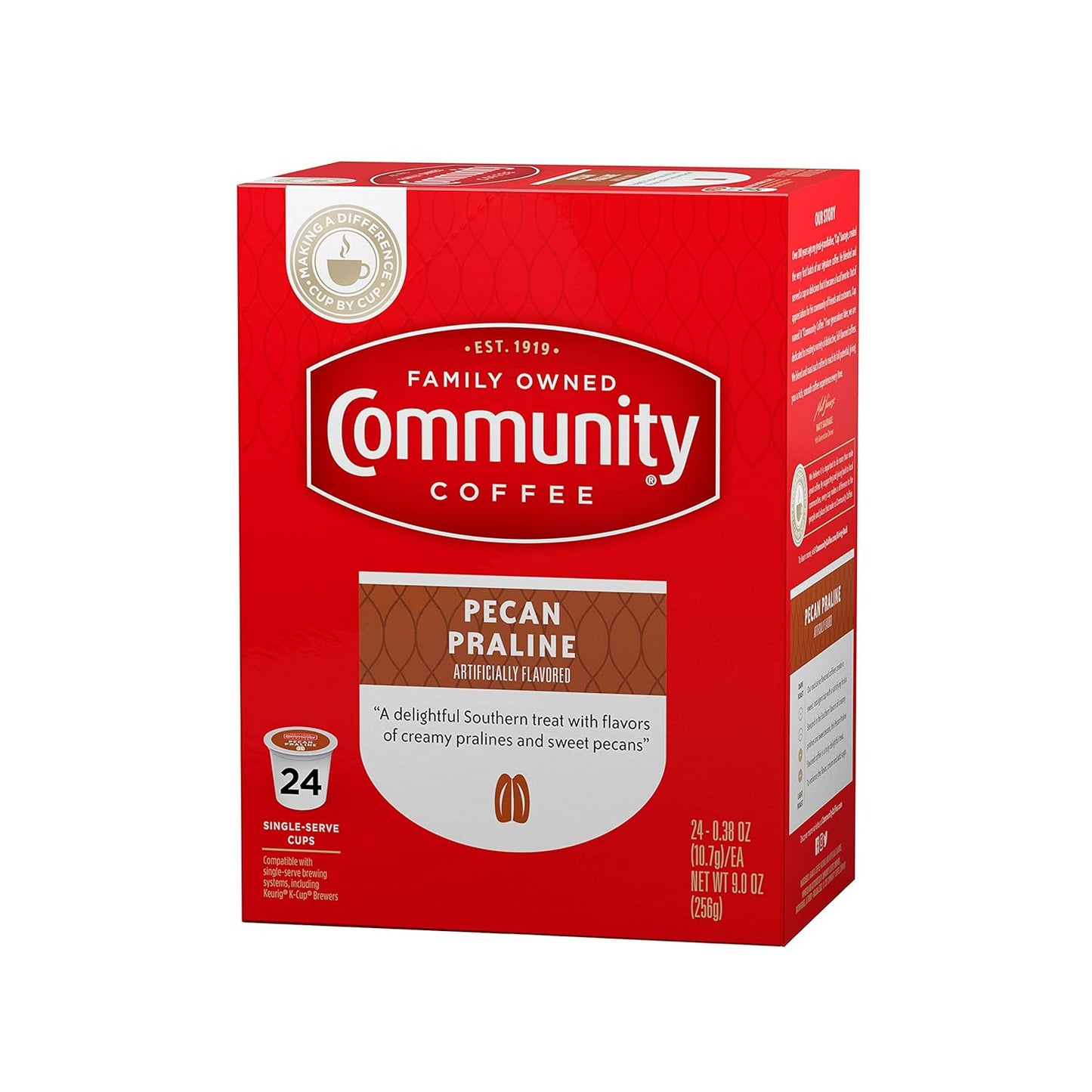 Community Coffee Pecan Praline Flavored 96 Count Coffee Pods, Medium Roast, Compatible with Keurig 2.0 K-Cup Brewers, 24 Count (Pack of 4)