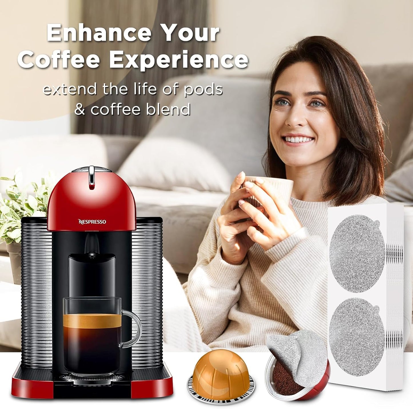 CAPMESSO Aluminum Foil Lids for Nespresso Vertuo Pods: 100 PCS Foil Seal Cover for Reusable Nespresso Pods Vertuo - V2 Perfect Size for nespresso refillable pods(Foil Lids Only)