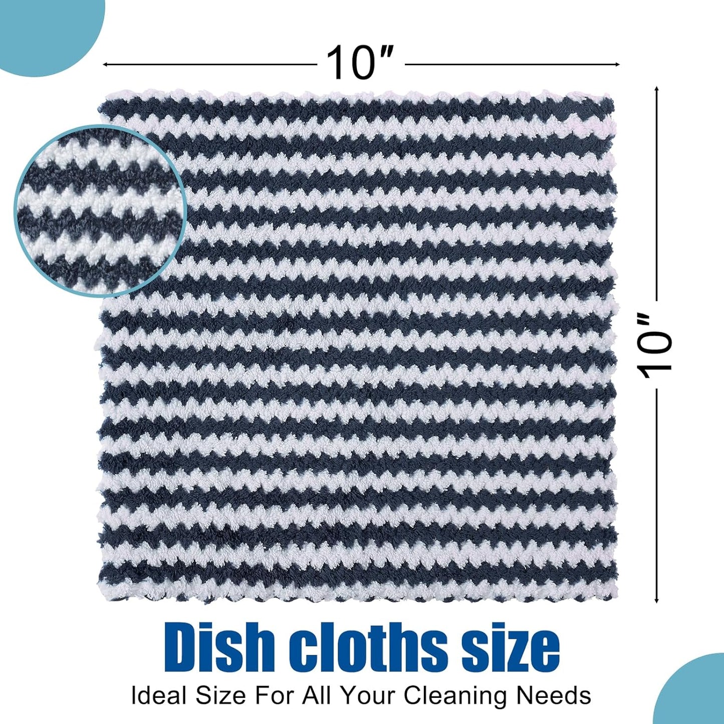 Homaxy 18 Pack Kitchen Dish Cloths, Ultra Soft and Absorbent Dish Towels, Reusable Fast Drying Microfiber Cleaning Cloth, Coral Velvet Wave Design No-lint, 10 x 10 inches, Dark Grey