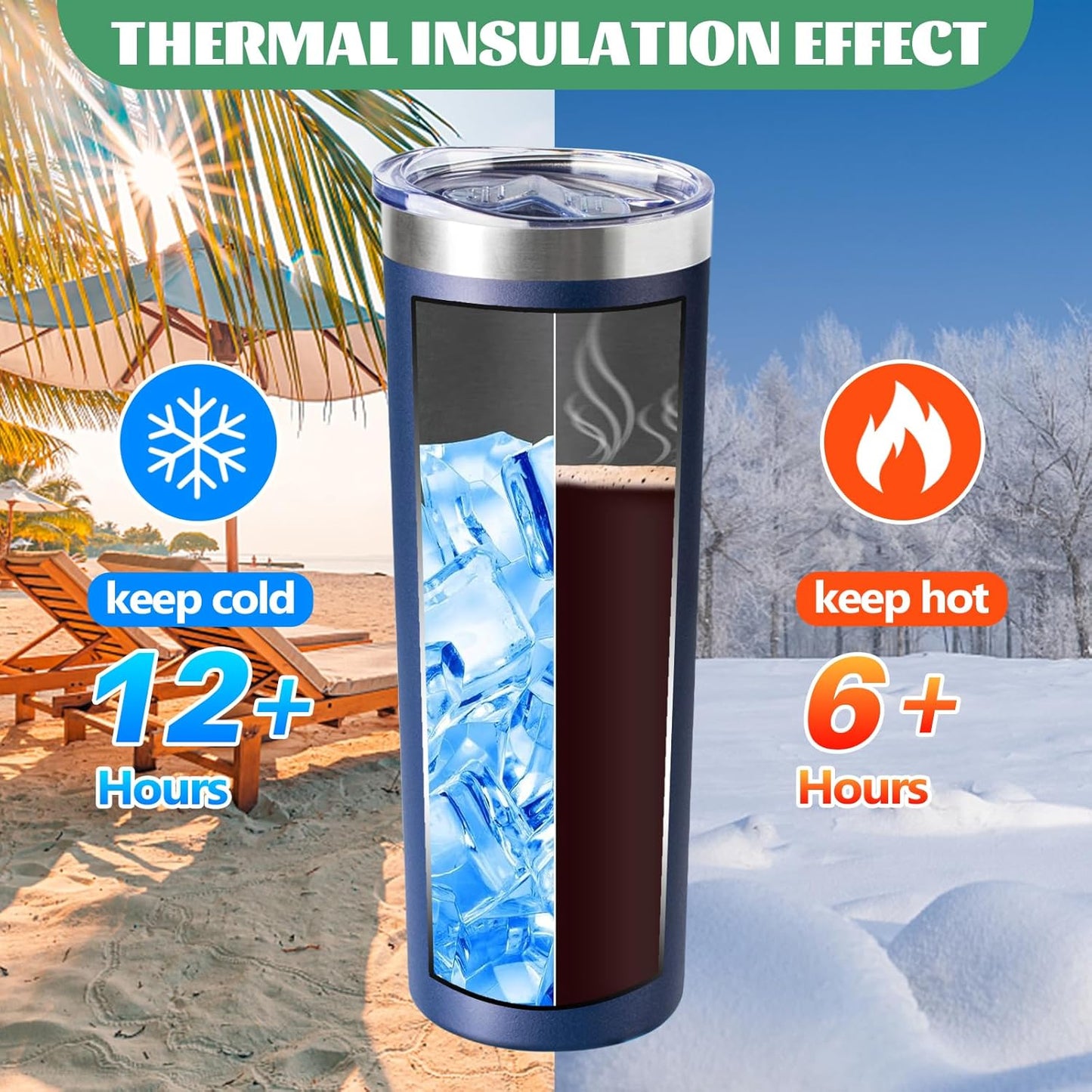 20 oz Skinny Tumbler with Lid and Straw,Stainless Steel Vacuum Insulated Tumbler Cup Double Wall Leak-proof Coffee Mug,Travel Thermal Water Tumbler for Home,Office,Outdoor(Navy Blue,1)