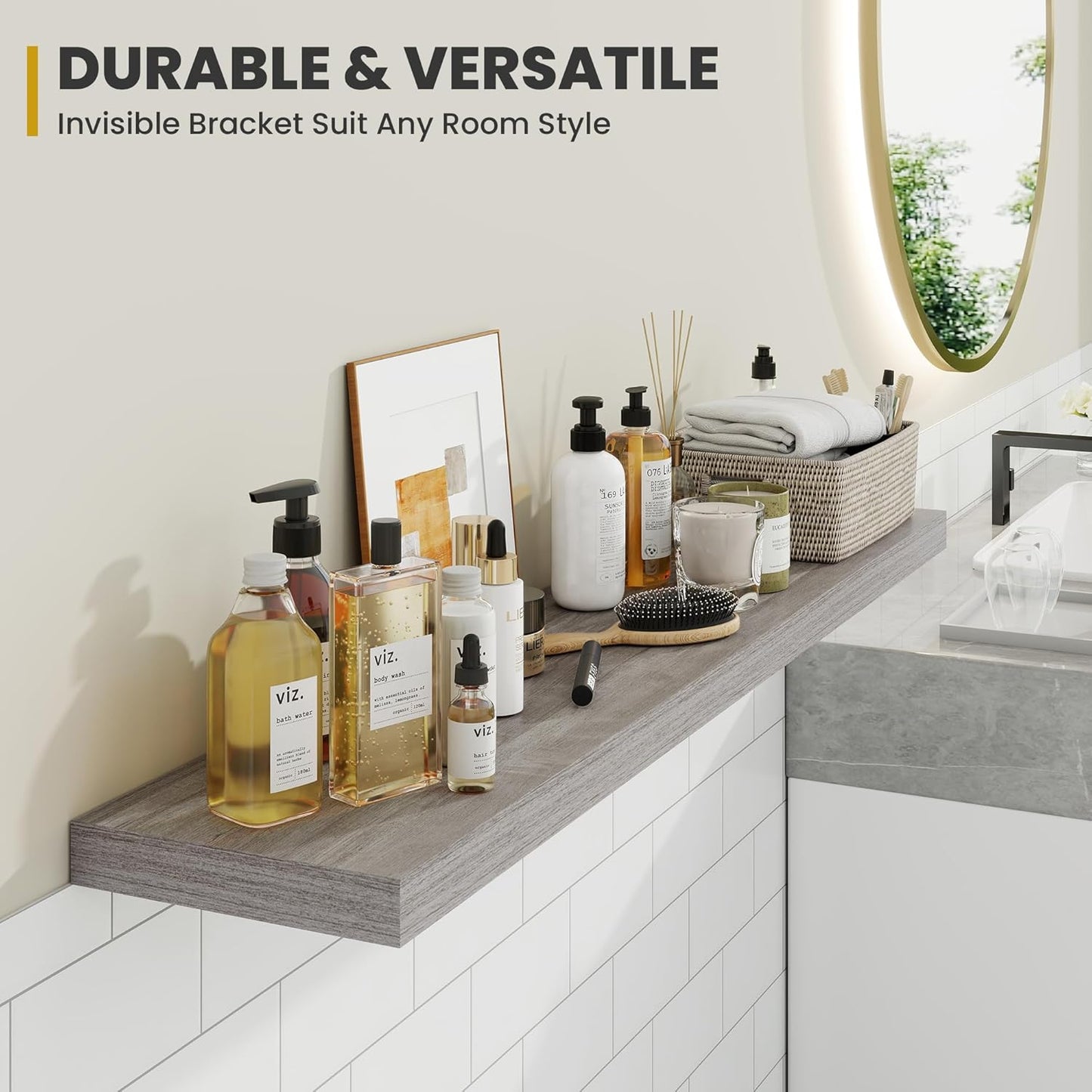 48 Inch Floating Shelves, 9.3" Deep Floating Shelf Wall Mounted, 48" Wall Shelves, Rustic Deep Bookshelf, Large Display Shelves & Storage Shelves for Bedroom, Living Room, Gray, Set of 1