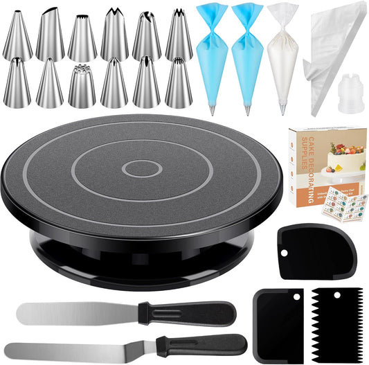 Kootek 71PCs Cake Decorating Kit, Baking Supplies Tools - Includes Cake Stand Turntable, 12 Icing Piping Tips, 2 Frosting Spatulas, 3 Scrapers, 50+2 Piping Bags, Coupler, Video Tutorial, Booklet