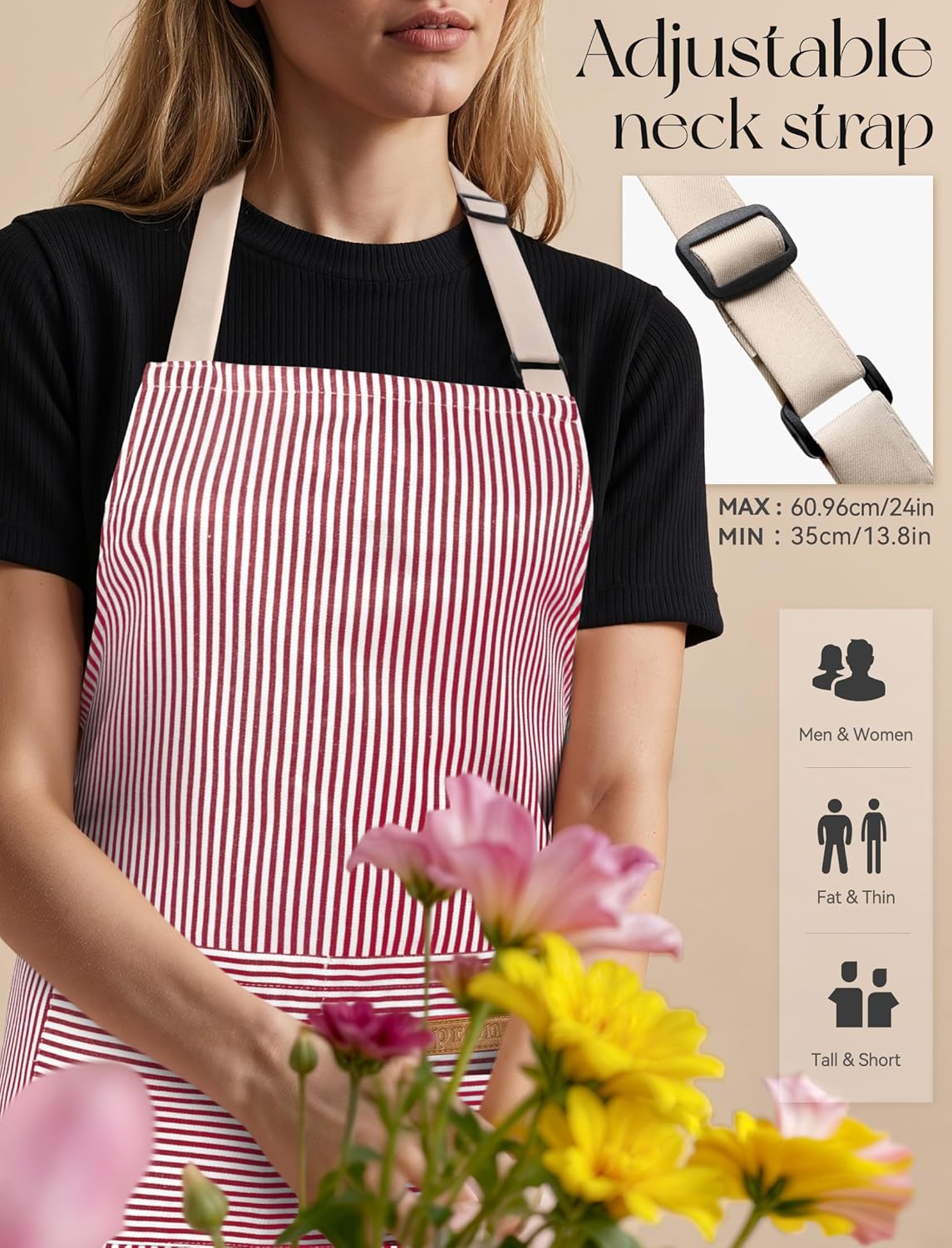 2 Pack Kitchen Cooking Aprons, Soft Aprons for Women Men with 2 Pockets Chef Apron with Adjustable Neck Strap and Long Tie