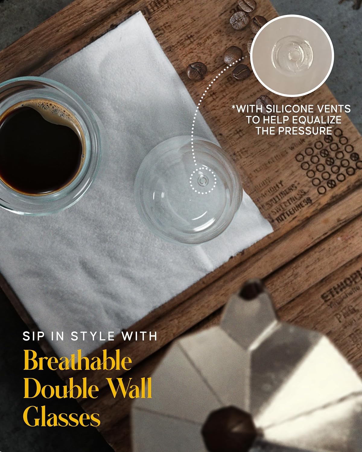 Kitchables Double Walled Glass Coffee Mugs Set of 4, 6oz Insulated Glass Coffee Mugs for Cappuccino, Latte, Tea, Espresso - Demitasse Latte Cup - Tazas Para Cafe