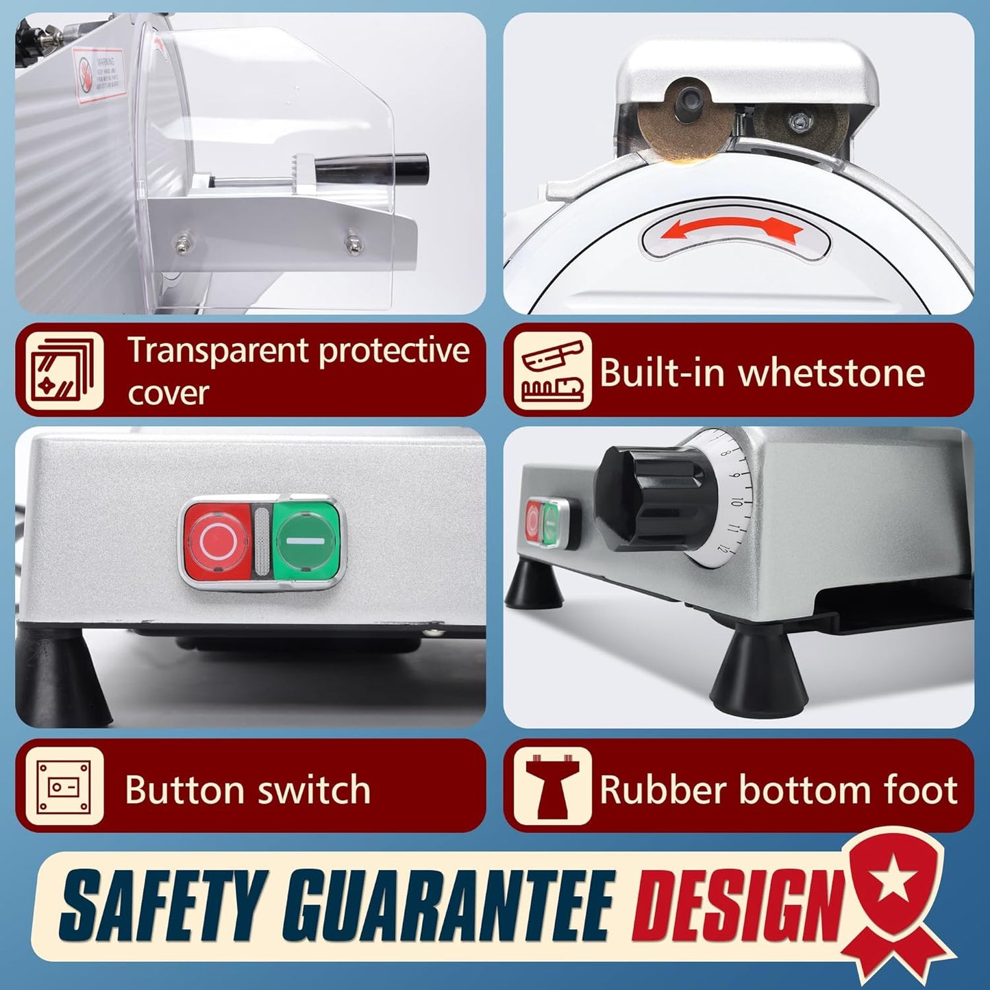 10 inch Commercial Meat Slicer, Electric Food Slicer, 240W Deli Slicer, Premium Chromium-plated Steel Blades, 0-12mm Adjustable Thickness Food Slicer For Commercial and Home use