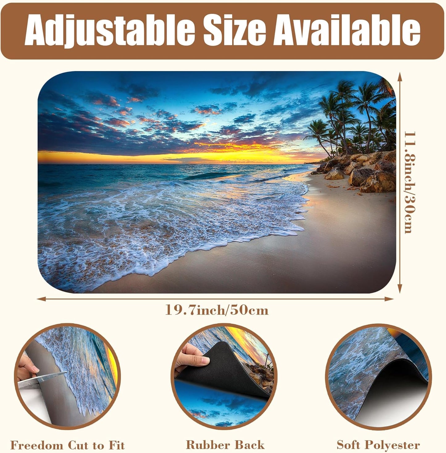 Sunrise over the Beach Coffee Mat Absorbent Dish Drying Mat for Kitchen Counter Hide Stain Rubber Backed Coffee Bar Accessories Fit Under Espresso Machine Cafe Table, 11.8 x 19.7 Inch