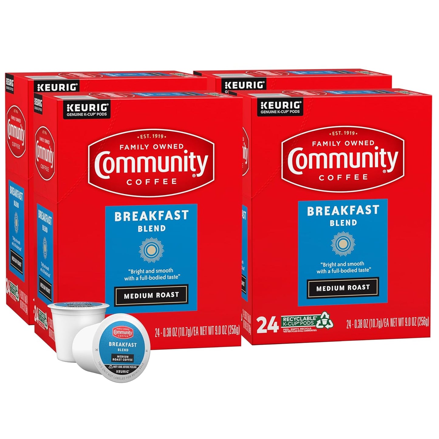 Community Coffee Breakfast Blend 96 Count Coffee Pods, Medium Roast, Compatible with Keurig 2.0 K-Cup Brewers, 24 Count (Pack of 4)