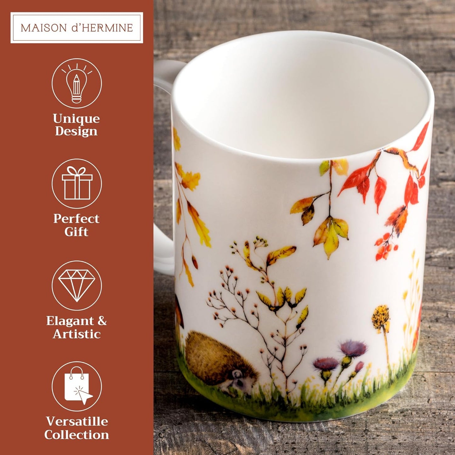 Maison d' Hermine Coffee Mug with Handles Fine Bone China Mugs Pack of One Tea Cups for Hot Beverages Cappuccino Latte Home Restaurant Office Perfect for Gift (Sous-Bois - Option 1, 15 Ounce)