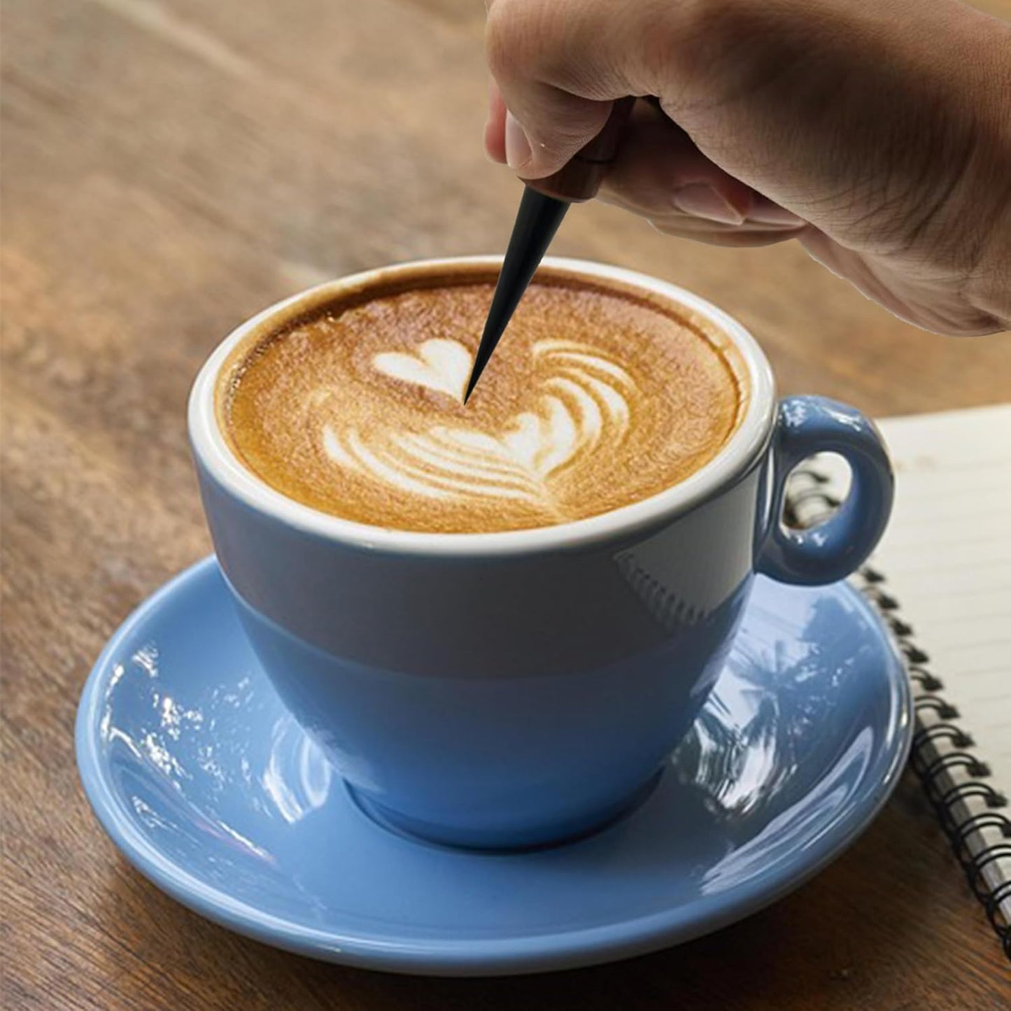 Coffee Art Pen Set for Baristas, Wooden Coffee Drawing Tool for Latte, Cappuccino, Macchiato, Espresso Milk Foam Design Pen, Premium Accessories Set with Coffee Brush and Stainless Steel Case (Gold)