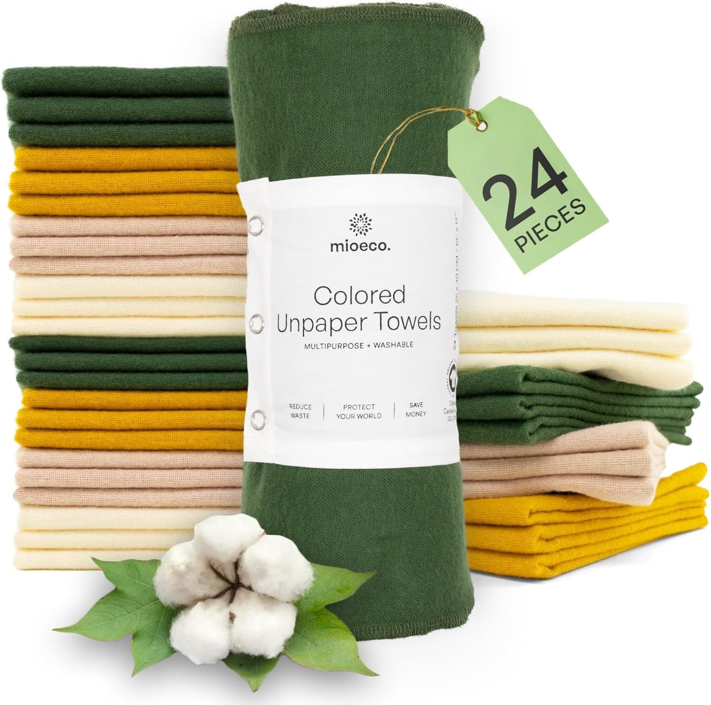 24 Pack Multicolored Reusable Paper Towels - Nature Friendly - Organic Cotton Alternative - Thick, Strong, Paperless Kitchen Dish Cloths - Reusable Napkins - Dish Towels - Cloth Napkin