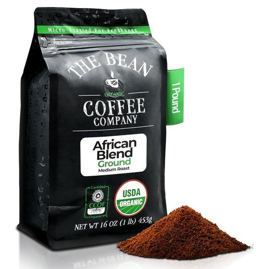 The Bean Organic Coffee Company African Blend, Medium Roast, Ground Coffee, 16-Ounce Bag, Café molido tostado orgánico
