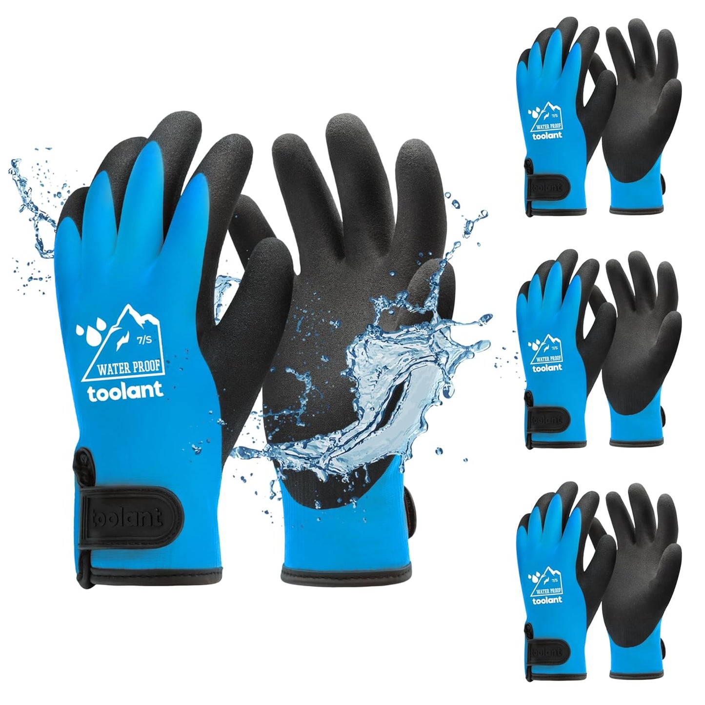 toolant 100% Waterproof Gloves Bulk Pack, 3 Pairs, Winter Work Gloves for Cold Weather, Touchsreen, Warm Freezer Gloves, Thermal Insulated, With Grip, Blue, Small