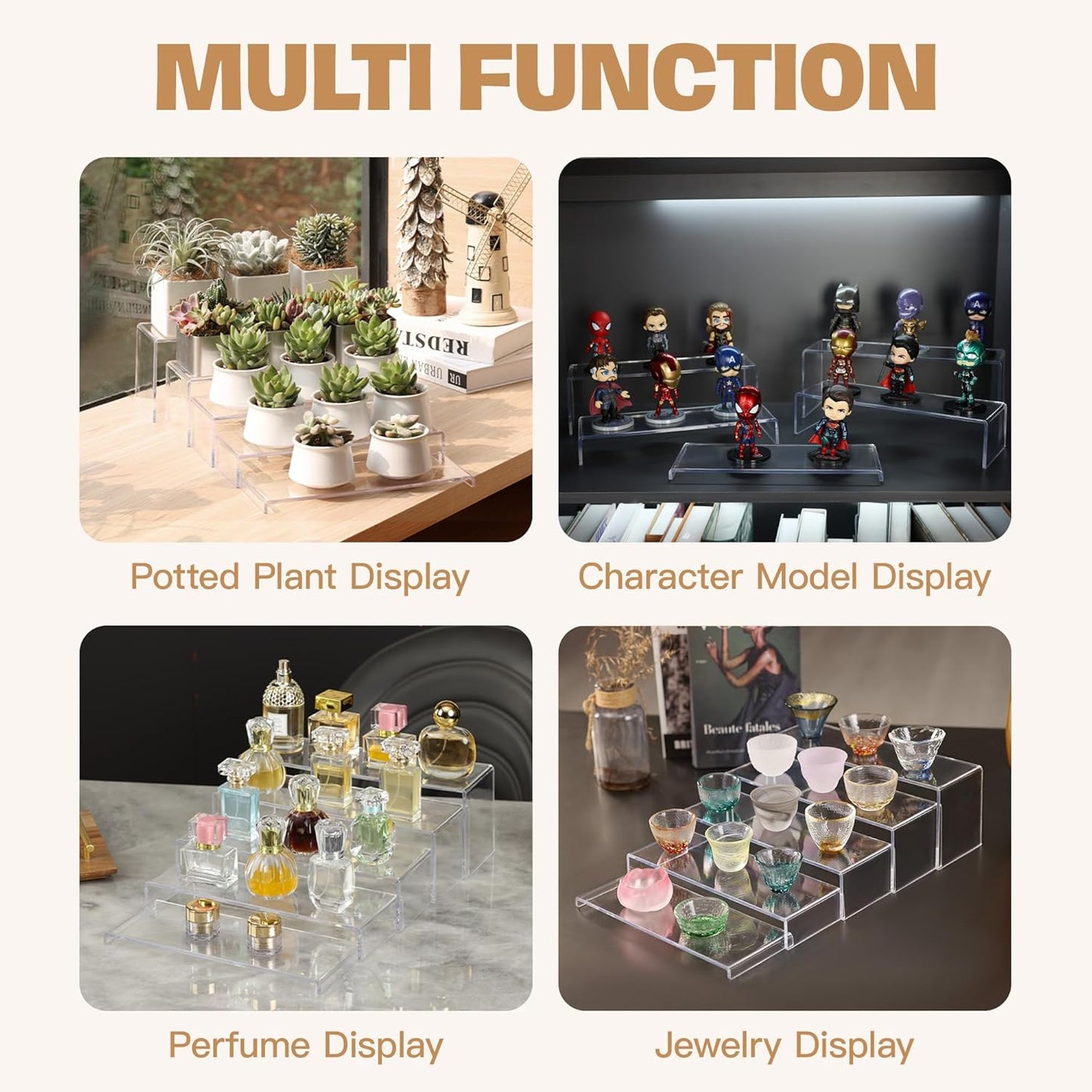 Goabroa Large Acrylic Display Risers, 2 Sets 10 Pcs Rectangular Clear Acrylic Display Stands for Funko Pop Figures, Cupcake Holder, Collection, Vendor Events