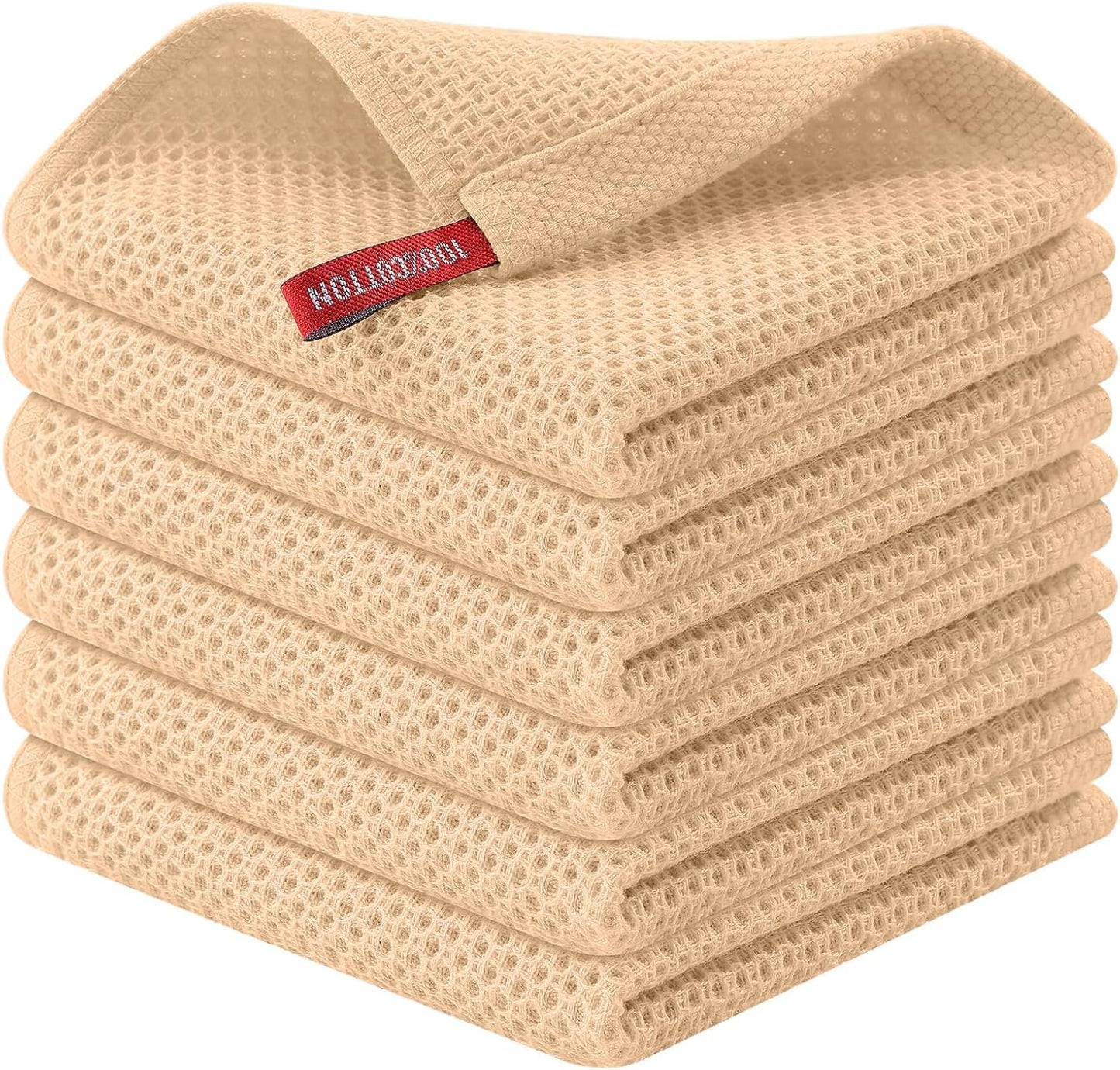 Kitinjoy 100% Cotton Kitchen Dish Cloths (12 X 12 Inches, Apricot),6 Pack Waffle Weave Ultra Soft Absorbent Dish Towels for Drying Dishes Quick Drying Kitchen Towels Dish Rags