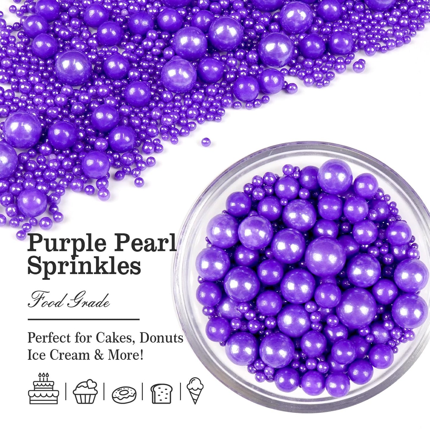 Purple Pearl Sprinkles for Cake Decorating, Edible Pearl Candy, 150g/5.29oz Mix Size, Baking Cake Decoration, Cupcake, Cookie, Holiday, Valentine's Day, Wedding Party, Christmas Supplies