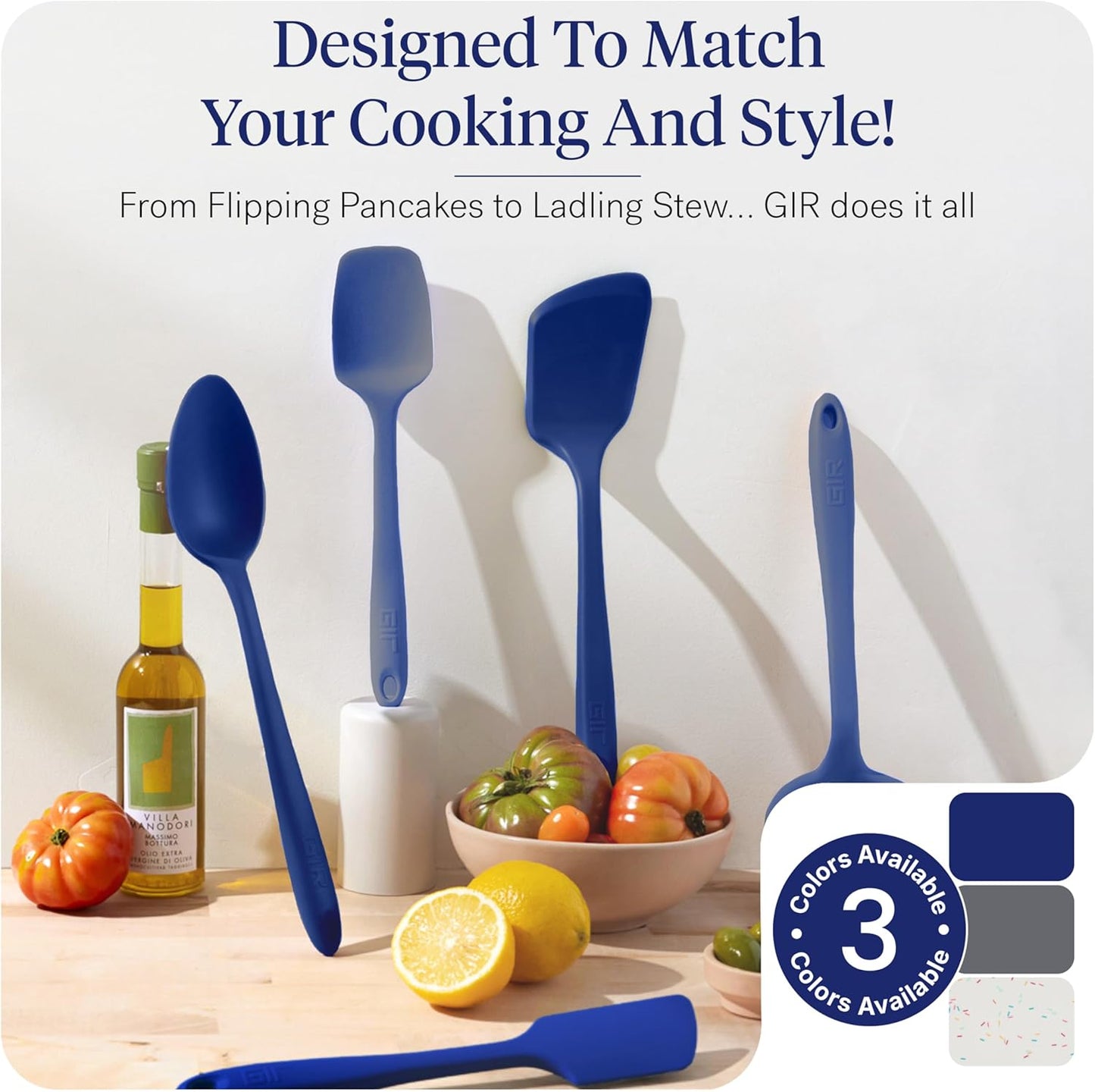 GIR: Get It Right 10 Piece Silicone Utensil Set - Ladle, Spatula, Flip, Spoon & Spoonula, Non-Stick, Heat Resistant, Dishwasher Safe, Silicone Kitchen Utensils, Baking Supplies