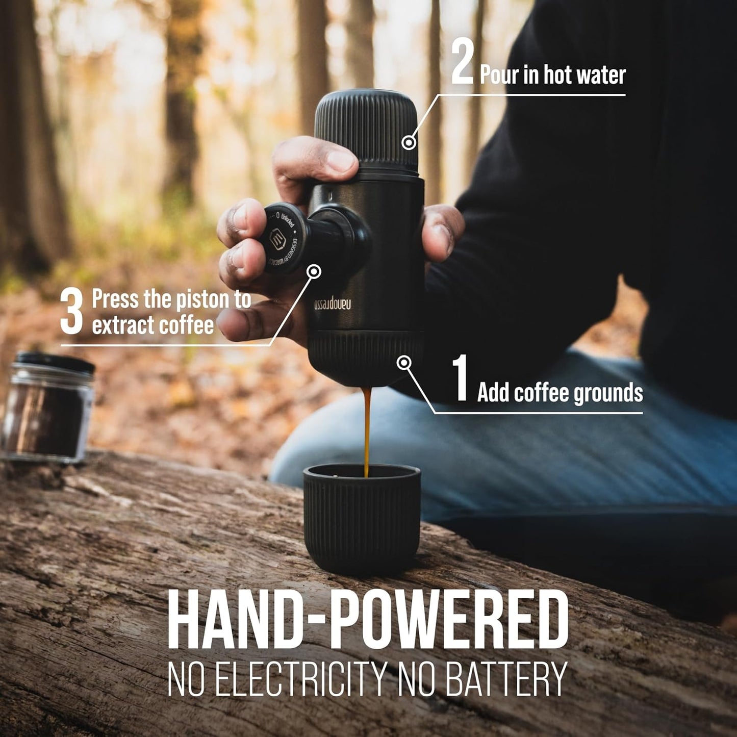 WACACO Nanopresso Portable Espresso Maker,Upgraded Version of Minipresso, 18 Bar Pressure Ground Coffee, Small Travel Coffee Maker, Manually Operated, Perfect for Trips and Camping Outdoor