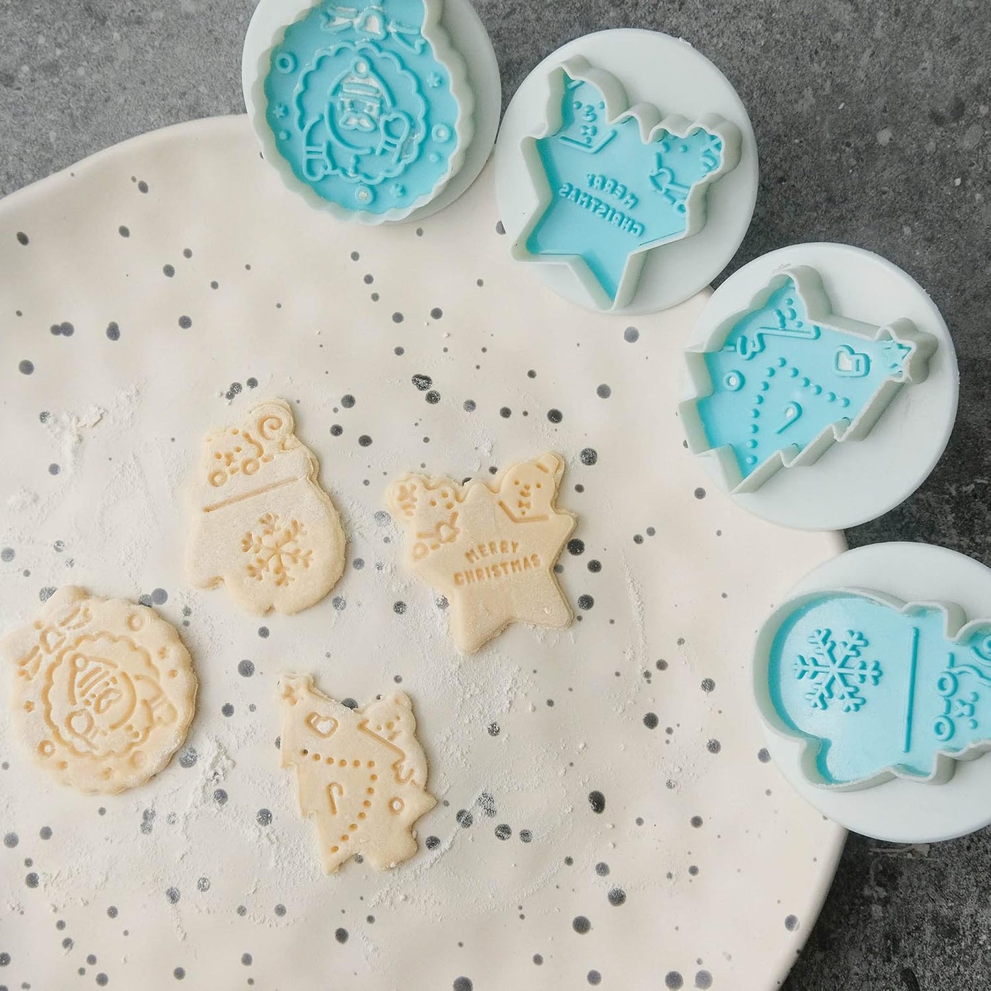 Cookie Stamps Set of 4, Cookie Press Mold, Decorating Supplies for DIY Baking, Cake, Pastry, Easy to Use- Christmas Series