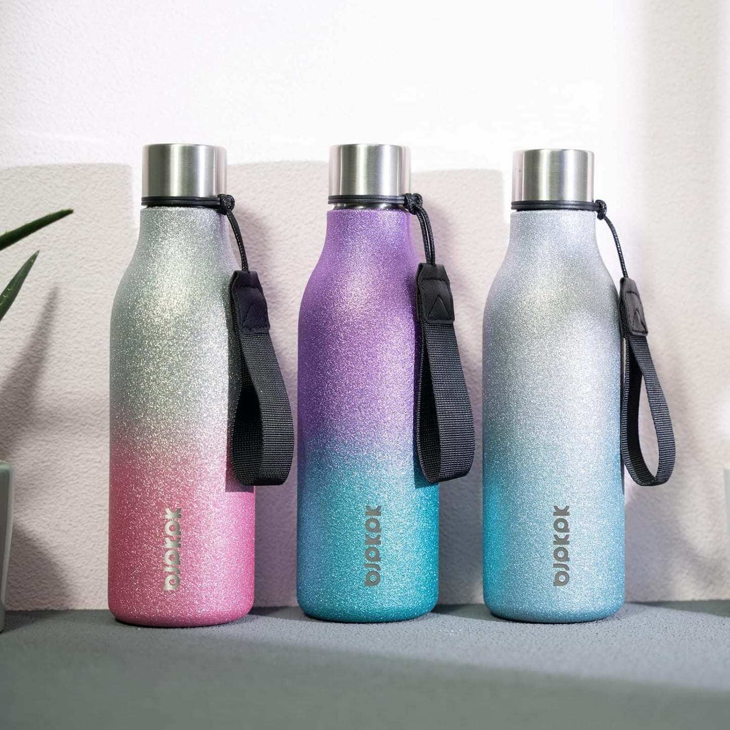 BJPKPK Insulated Water Bottles, 18 oz Stainless Steel Metal Water Bottle with Strap, BPA Free Leak Proof Thermos,Mugs,Flasks, Reusable Water Bottle for Sports & Travel, Sparkling Silver Blue