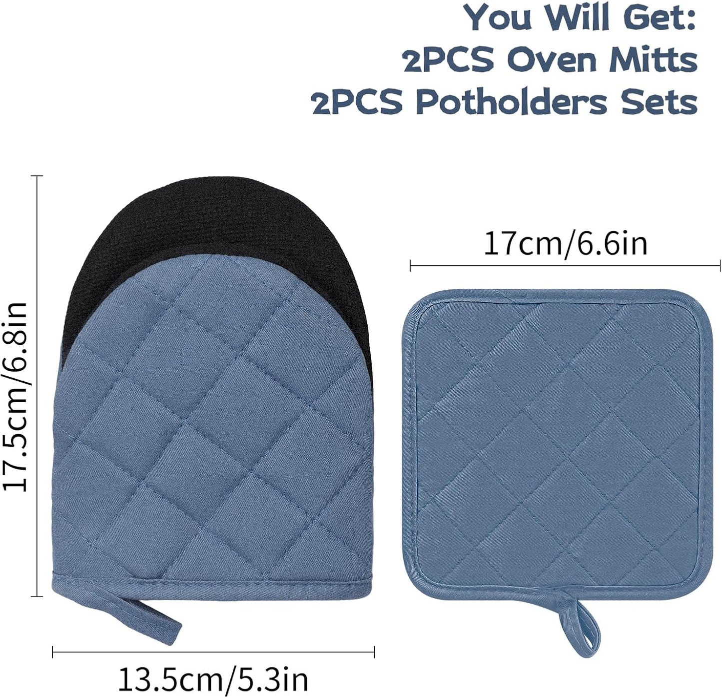 Oven Mitts and Pot Holders Set, Pack of 4, Heat Resistant Silicone Kitchen Mini Oven Mittens for 500 Degrees, Mini Oven Gloves and Hot Pads for Baking Grilling Barbecue Microwave Machine Washable