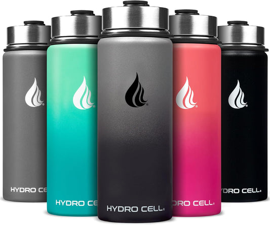 HYDRO CELL Stainless Steel Insulated Water Bottle with Straw - For Cold & Hot Drinks - Metal Vacuum Flask with Screw Cap and Modern Leakproof Sport Thermos for Adults (Graphite/Black 18oz)