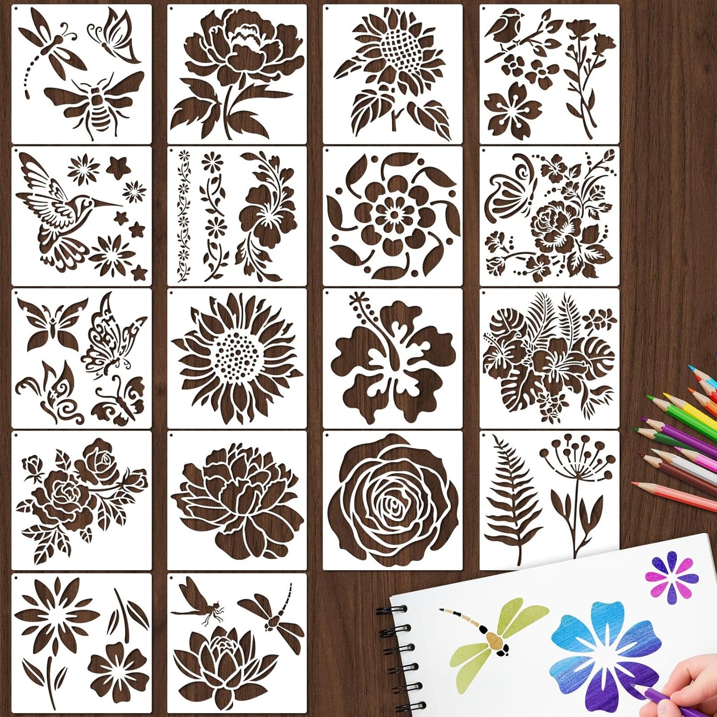 18 PCS Flower Painting Stencils Reusable Stencils for Painting on Wood Rocks Canvas Fabric Glass Pottery 6.5x6.5 Inch
